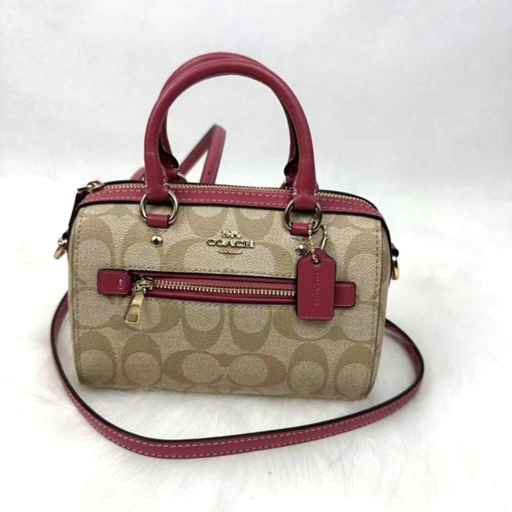 Coach Mini Rowan Crossbody In Signature Canvas Bag Light Khaki Rouge